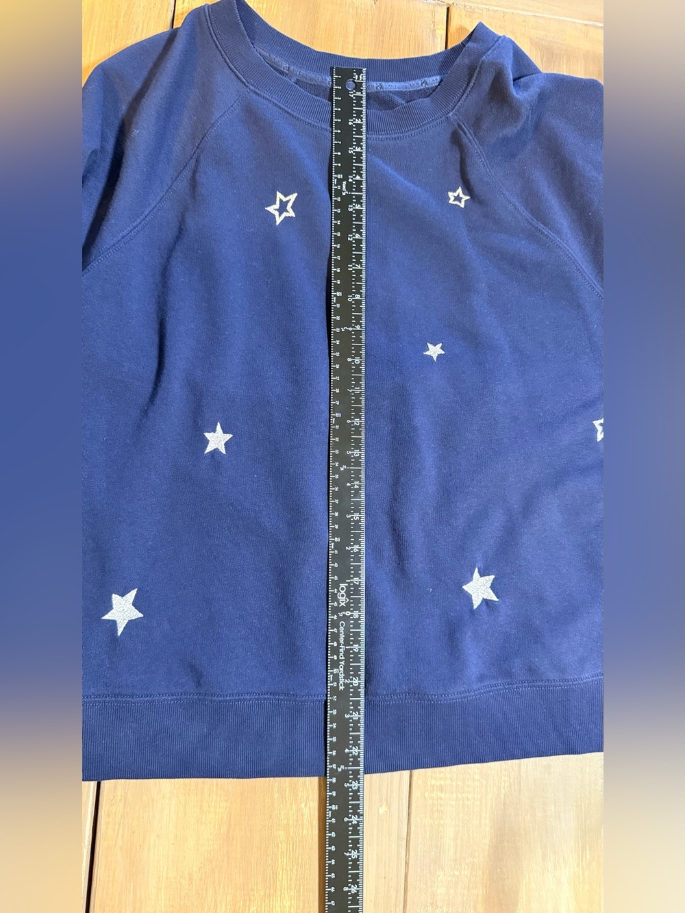Lou & Grey Navy Star Sweatshirt Embroidered Stars Relaxed Cozy Pullover Top XL - Picture 5 of 7